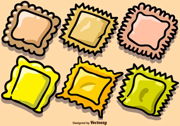 Vector Dibujado a mano Ravioli Pasta Iconos