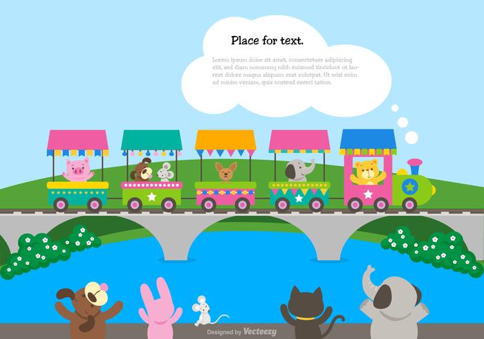 Cute Cartoon Train With Waving Animals vector