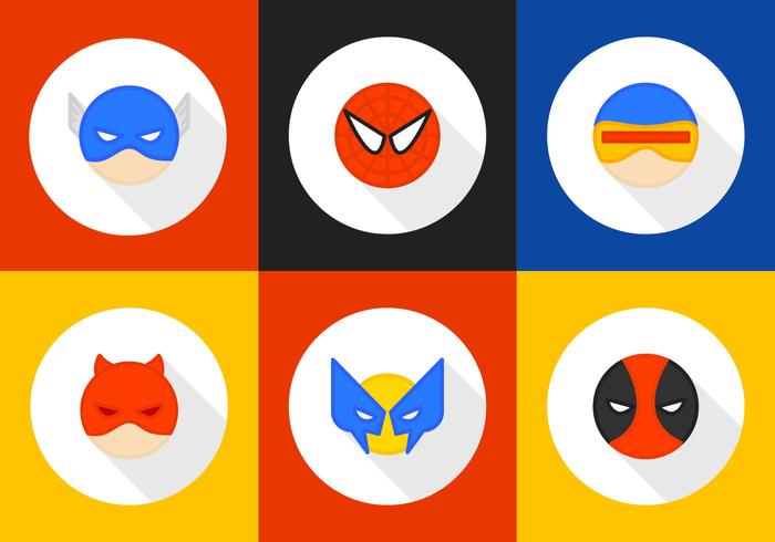 Iconos de vector de personajes de superhéroes redondos