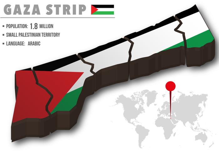 Mapa del mundo de la tira de Gaza del vector con su bandera