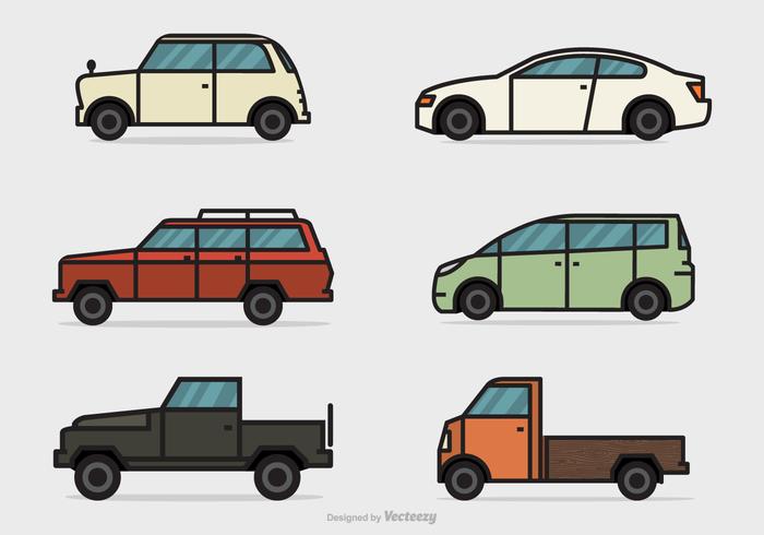 Flat Line Cars Vector Set