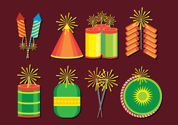 Diwali Crackers Icons Set vector