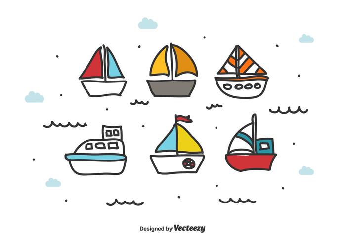 Doodle conjunto de vectores de barco