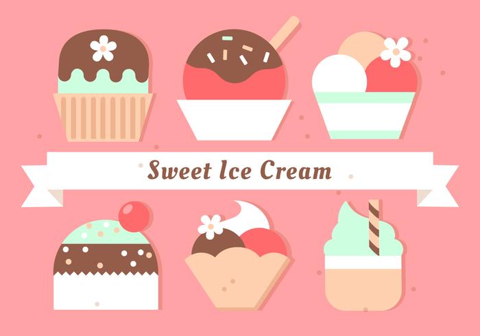 Free Flat Design Vector Sweet Ice Cream Set