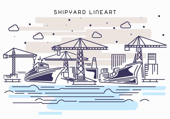 Shipyard Work Lineart Illustration vector