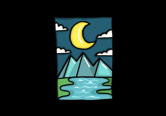 Crescent moon mountain landscape vector