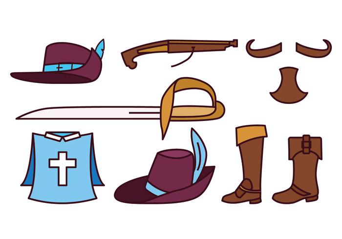 Conjunto de iconos de mosqueteros vector