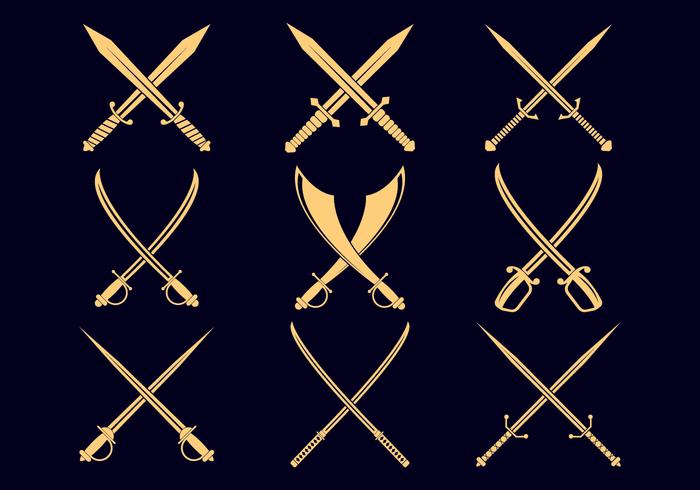 Conjunto de iconos de espadas cruzadas vector