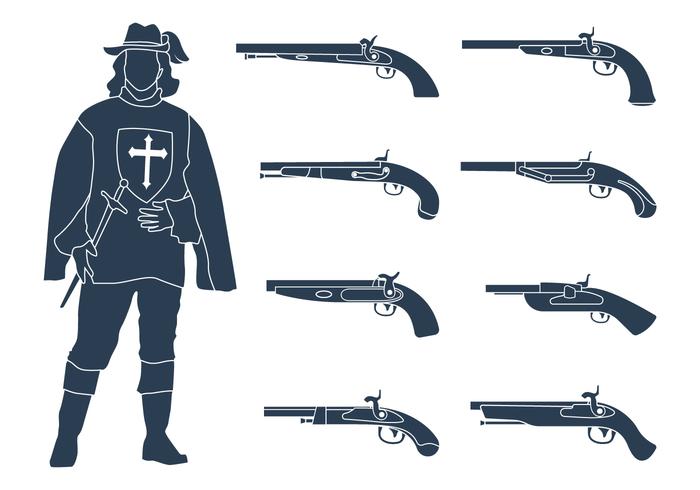 Royal Musketeers Silhouette And Musket Gun Collection vector