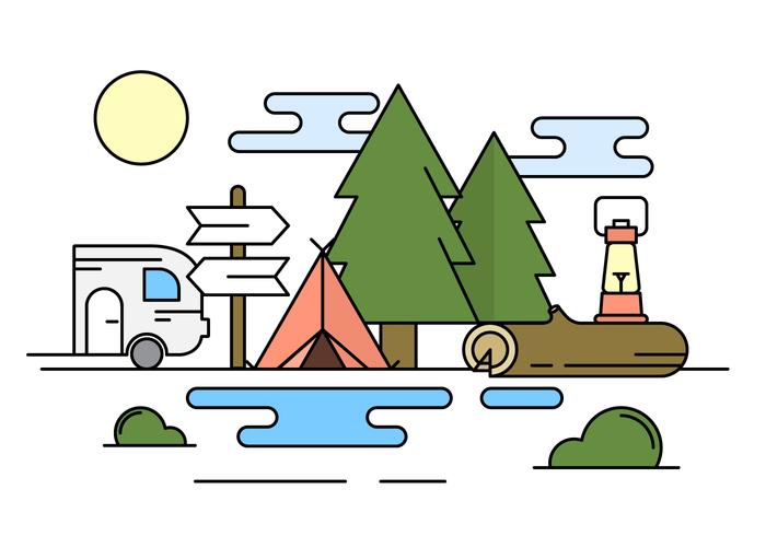 Ilustración de camping lineal vector