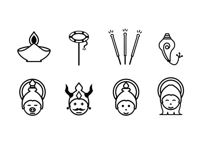 Diwali celebration set icons vector