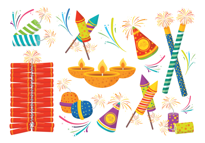 Diwali Fire Crackers Icons Vector