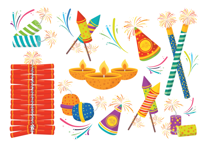 Diwali Fire Crackers Icons Vector