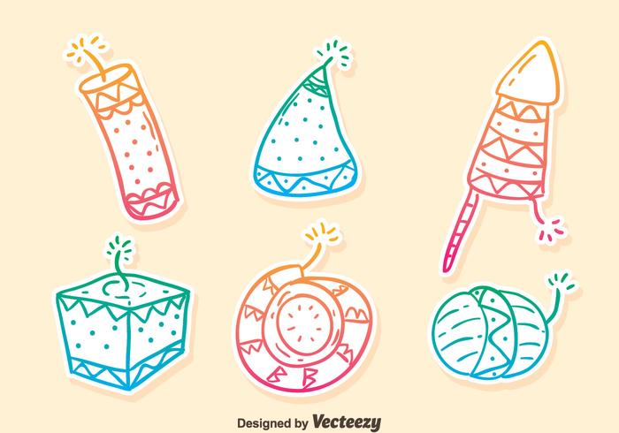 Colorful Sketch Diwali Crackers Vector