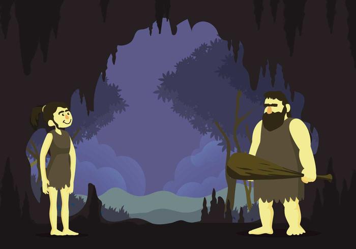 Caverna libre con la ilustración de la pareja prehistórica vector