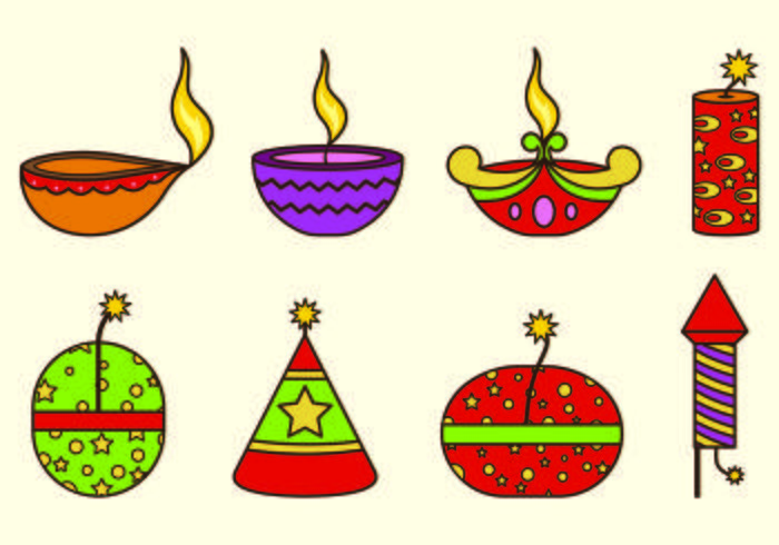 Iconos de galletas de fuego de Diwali vector