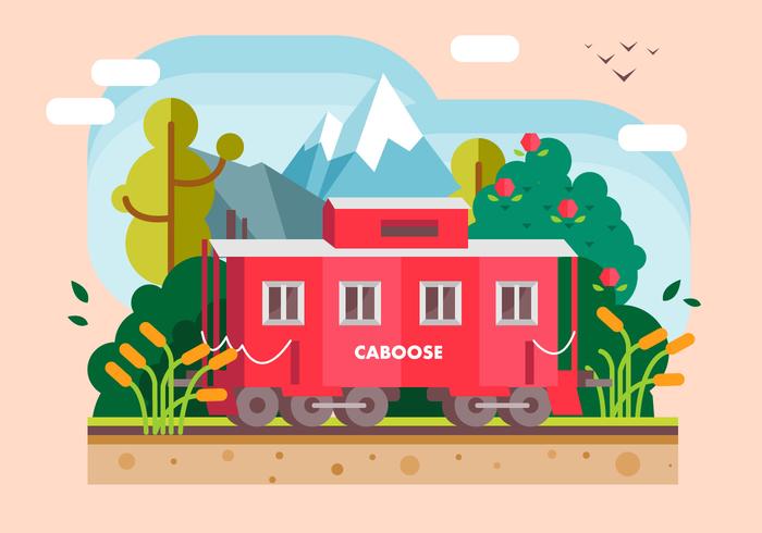 Red Caboose Restaurant Outdoor With Natural Landscape Vector Flat Illustration