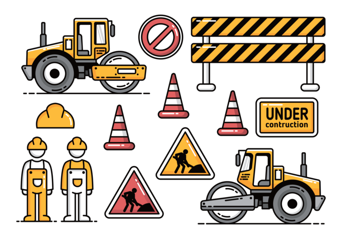 Road Construction With Road Roller Vector Icons