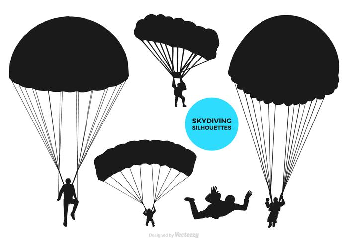 Paragliding And Skydiving Vector Black Silhouettes