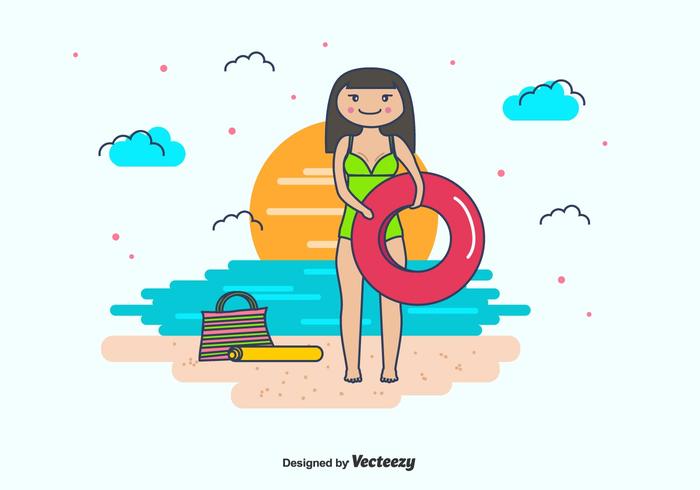 Girl And Swimming Inner Tube Vector