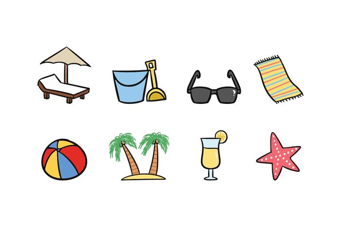 Iconos del Doodle de la playa vector