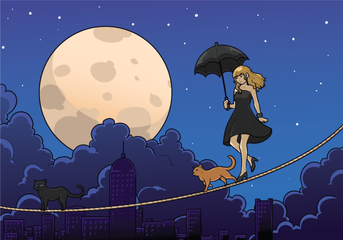 Tightrope Walker Girl With Umbrella vector