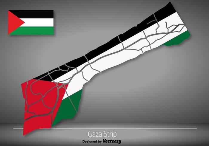 Vector Franja de Gaza Mapa Detallado Con Bandera