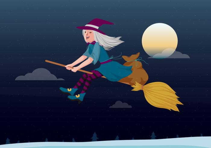 Befana volando en un palo de escoba ilustración vectorial vector