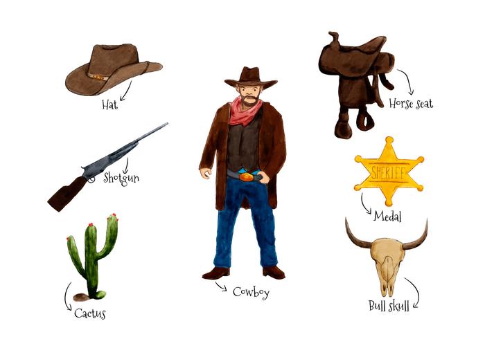 Wild West Elements Watercolor Style vector