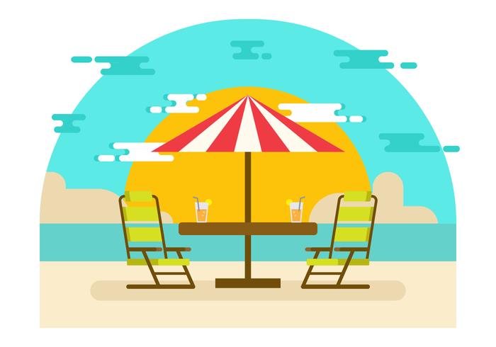 Beach Landscape with Lawn Chair Vector Illustration