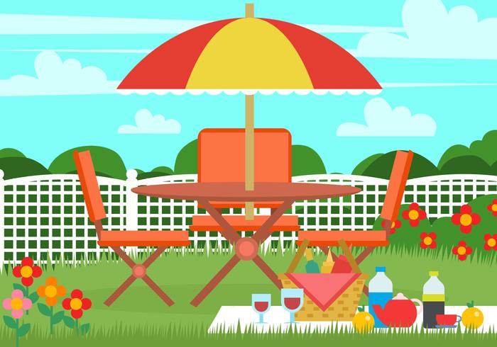 Picnic Lawn Chair In the Garden vector