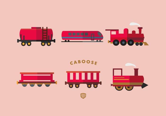 Colección plana del vector del Caboose rojo