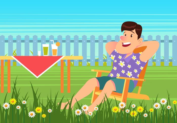 Verano, picnic, Sentado, césped, silla vector