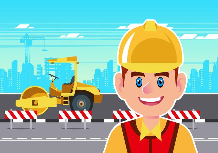 Construction Worker with Steamroller Vector 