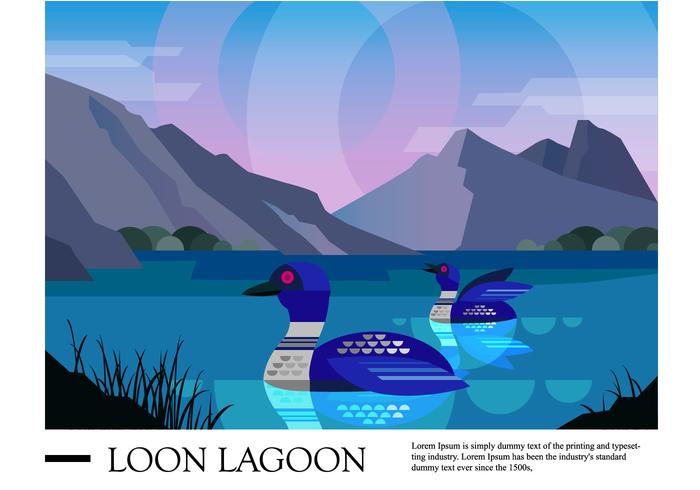 Loon Lagoon Landscape Vector Illustration