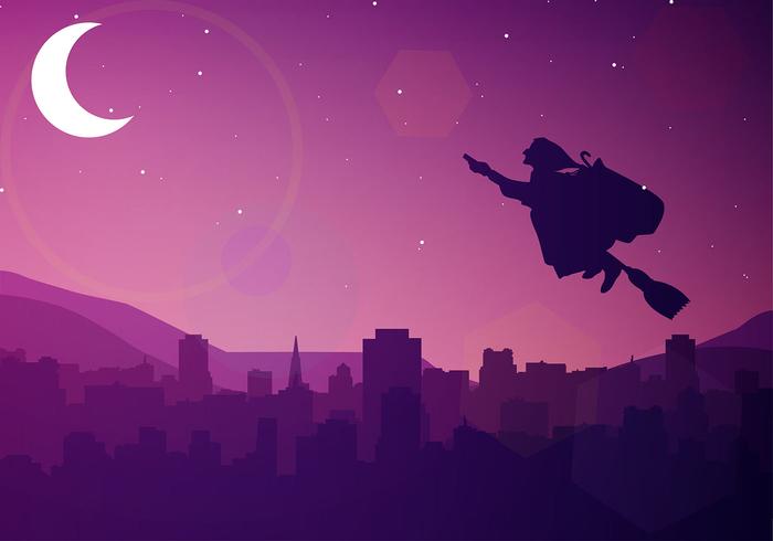 Befana Silueta Noche Vector Libre