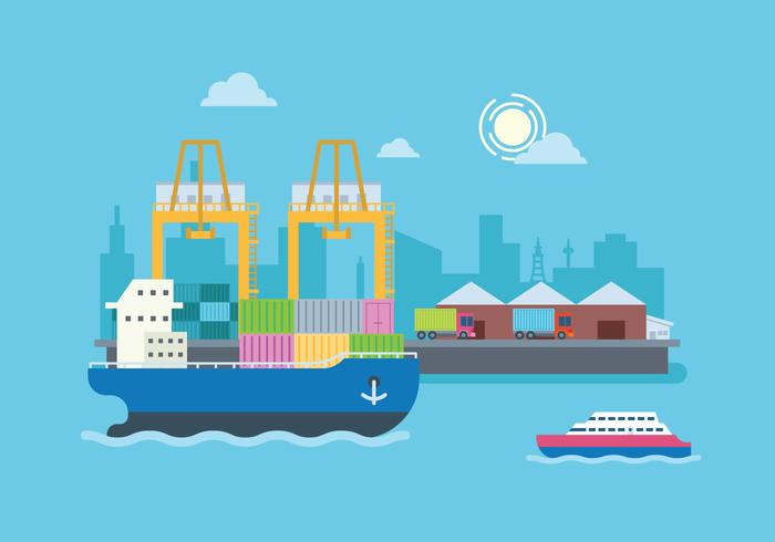 Cargo Ship At Shipyard Illustration vector