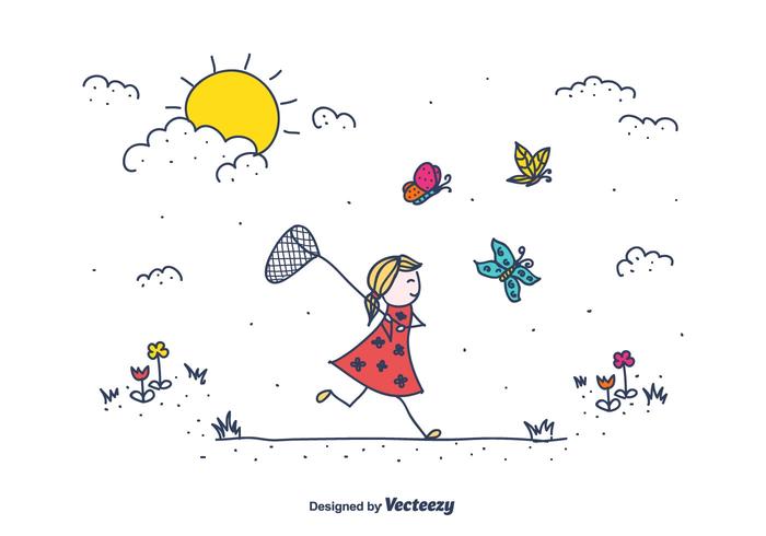 Doodle Chasing Butterflies Vector Illustration Doodle Chasing Butterflies Vector Illustration