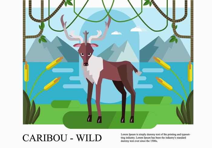 Wildlife Caribou Background Flat Vector Illustration