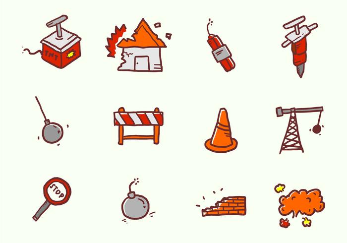 Demolición Handdrawn Icons vector