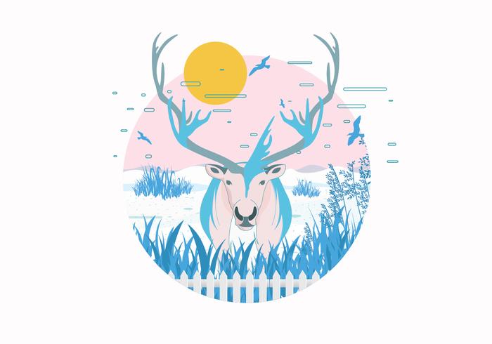 Caribou in Snowfield Vector