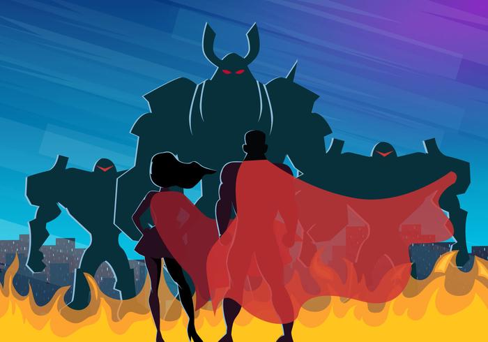 Super Heros And The Villains In The City vector