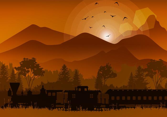 Tren en la ilustración Sunset Free Vector