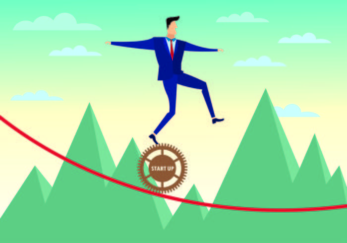 Businessman Walks Tightrope With Confidence Vector 