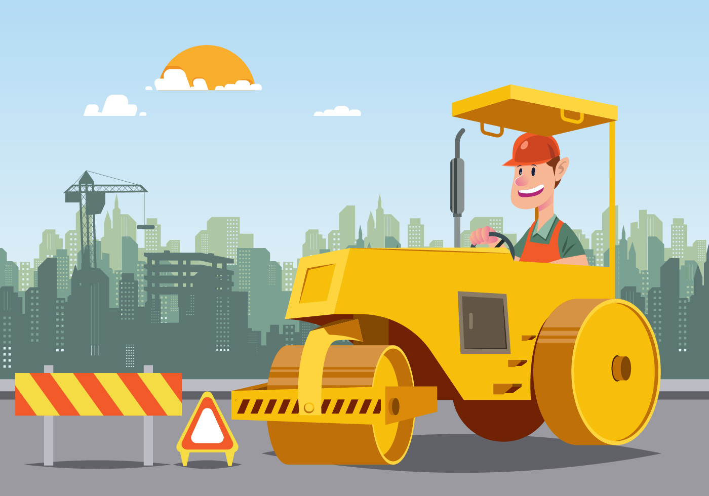 Road Roller With Building In The Background - Download Free Vectors,  Clipart Graphics & Vector Art