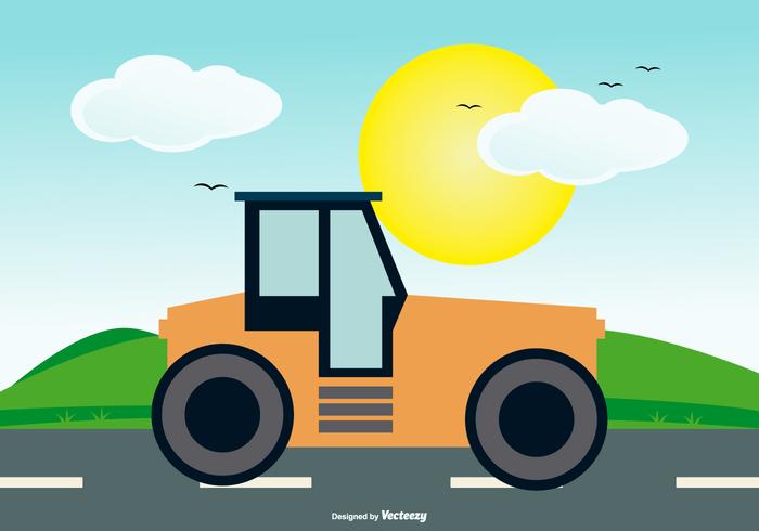 Road Roller on Landscape Background Road Roller on Landscape Background
