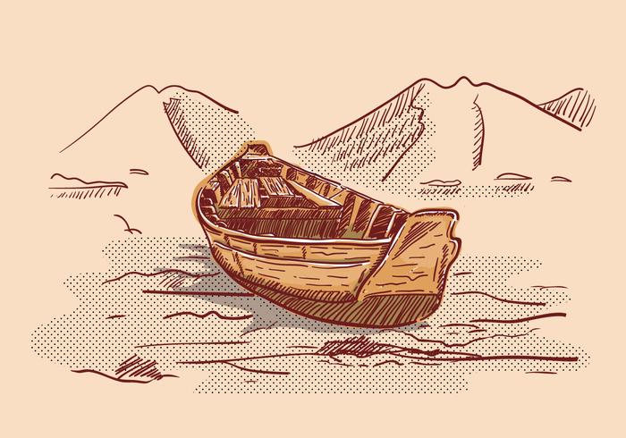 Lithograph Boat Landscape Illustration vector