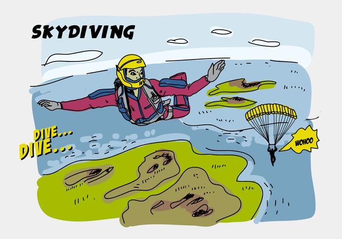 Skydiving Comic Hand Drawn Ilustración vectorial vector