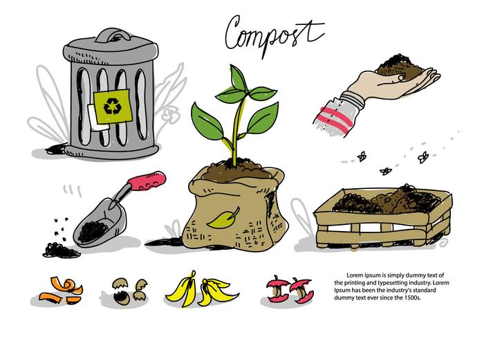 Compost reciclar procesamiento Doodle ilustración vectorial vector