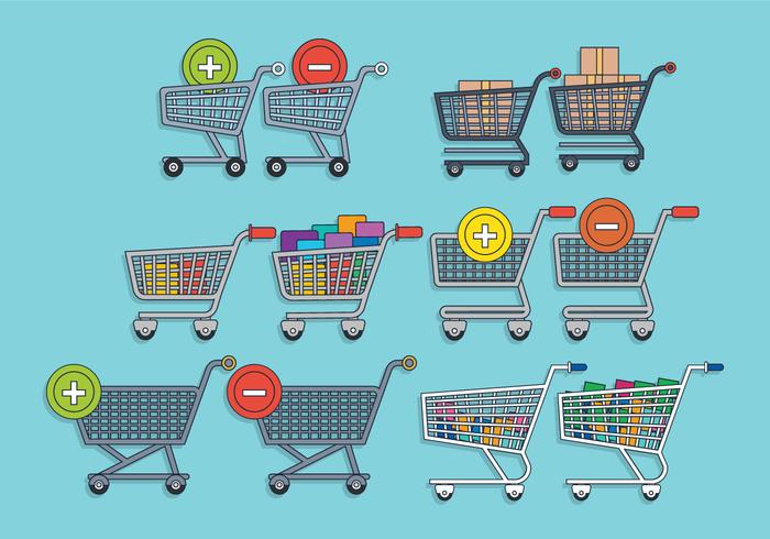 Supermarket cart vector set
